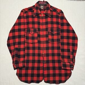 Woolrich Vintage Wool Full Zip Jacket Red Buffalo Plaid Size 33 Medium 50s 60s